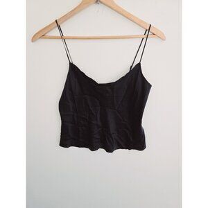 J. Crew Washable Silk Charmeuse Camisole Tops L Large Black Cami Spaghetti Y2K
